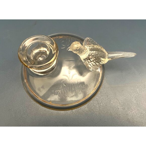Jeannette Glass Pheasant Candleholder Gold Trim 1950’s 2 1/2”x 6 1/2” - Picture 4 of 6